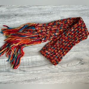 100% Wool Colorful Knit Scarf with Fringe